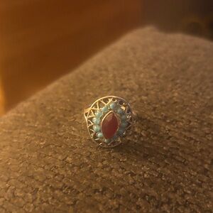 NWOT Vintage Silver Ring with Red and Turquoise Stones